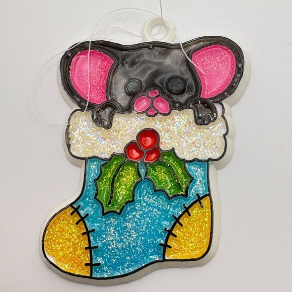 Cute Mouse Christmas Tree Ornaments Set Of 2 - Stocking & Candy Cane Designs - Picture 4 of 7